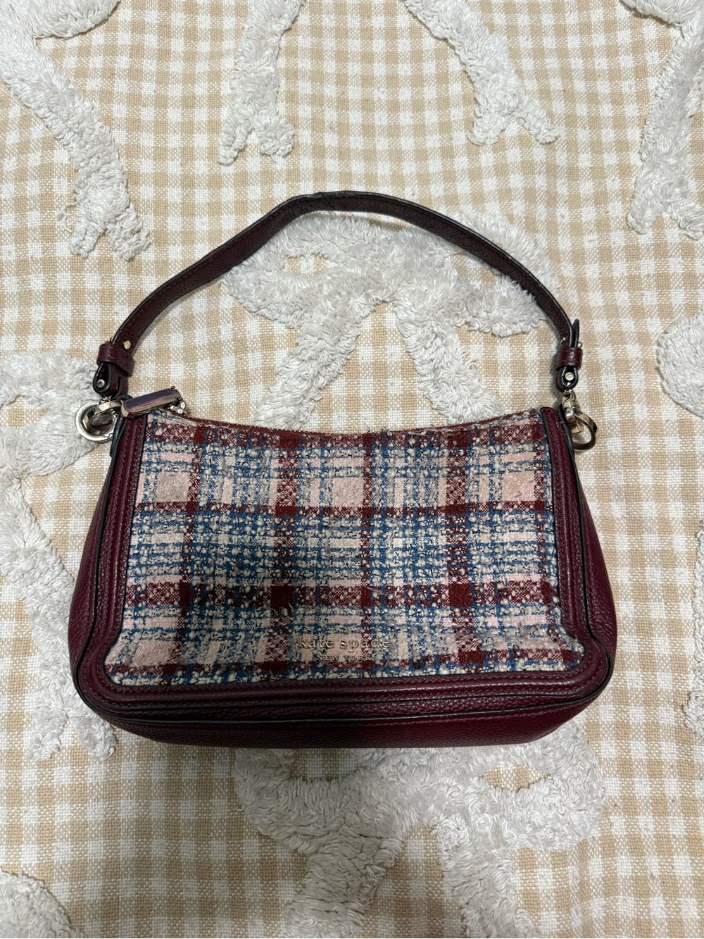 kate spade Plaid Shoulder Bag in Burgundy, Blue & Pink